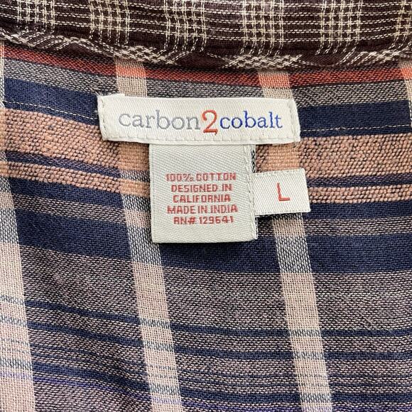 Carbon 2 Cobalt Men's Brown Plaid‎ Button Up Shirt Size L Classic Casual Rustic - Picture 10 of 14